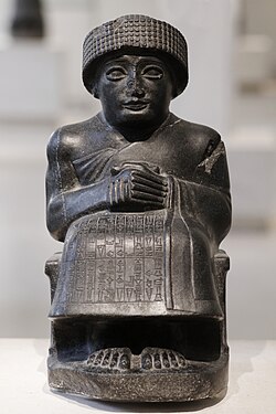 Gudea of Lagash, the Sumerian ruler who was famous for his numerous portrait sculptures that have been recovered.