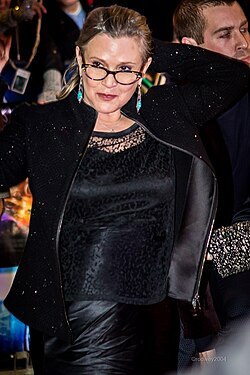 Fisher at the film premiere of Star Wars: The Force Awakens at Leicester Square, London