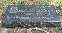 Dedication tombstone for James Baskett at Crown Hill Cemetery