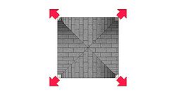 Plan of a groin vault from above showing resultant outward thrust