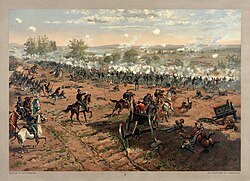 The Battle of Gettysburg, an 1887 portrait by Thure de Thulstrup depicting the Battle of Gettysburg, fought over three days from July 1 to 3, 1863, in Gettysburg. It was the deadliest battle ever fought on American soil and the bloodiest battle in all of American military history. But the Union army's victory at Gettysburg proved the Civil War's turning point, paving the way for the Union's ultimate victory two years later and the nation's preservation.