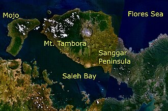 Mount Tambora and its surroundings as seen from space
