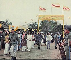A chiêu hồi ('open arms') center for defectors from communist forces to the Republic of Vietnam, 1969.