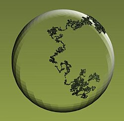 A computer-simulated realization of a Wiener or Brownian motion process on the surface of a sphere. The Wiener process is widely considered the most studied and central stochastic process in probability theory.[1][2][3]