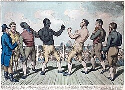 Tom Molineaux (left) vs. Tom Cribb in a rematch for the heavyweight championship of England in 1811
