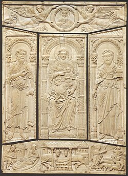 Ivory cover of the Codex Aureus of Lorsch, c. 810, Carolingian dynasty, Victoria and Albert Museum