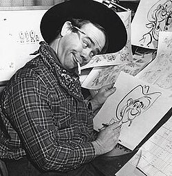 Kimball drawing Pecos Bill from Melody Time