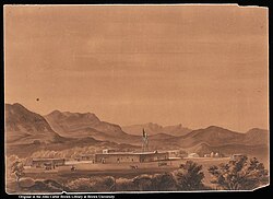Adobe buildings in "Franklin" c. 1850. Thought to be one of the earliest depictions of the settlement