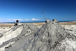Eruption of mud at Dashgil mud volcano in Gobustan, Azerbaijan