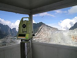 A standard geodetic monitoring instrument in the Freeport open pit mine, Indonesia