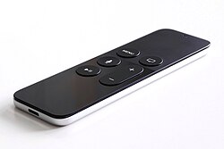 Apple TV remote control, with which users can ask the virtual assistant Siri to find content to watch