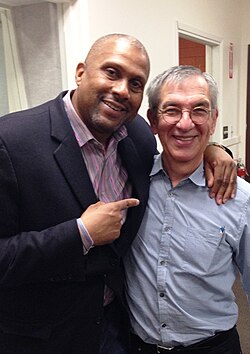 Smiley with historian Jon Wiener on his political podcast entitled Start Making Sense in 2015