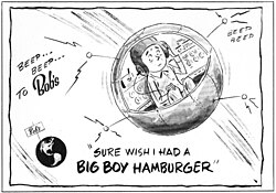 A Bob's Big Boy advertisement spoofs Sputnik, 1958