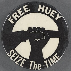 A button supporting the campaign to release Newton.