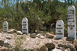 Graves of Tom McLaury, Frank McLaury and Billy Clanton at Boot Hill