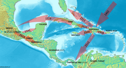 Spanish expansion routes in the Caribbean during the early 16th century
