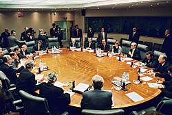 Tansu Çiller, Turkey's first female prime minister, attends a European Commission meeting in January 1994.