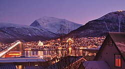 Early afternoon during civil polar twilight in Tromsø, Norway.