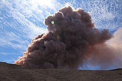 Collapse in the crater of Pu‘u ‘Ō‘ō,[18] creating an ash plume (May 3, 2018)