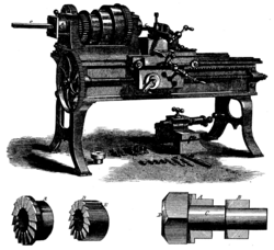 A lathe of 1871, equipped with leadscrew and change gears for single-point screw-cutting