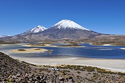 The Lagunas Cotacotani, with Parinacota and Pomerape in the background