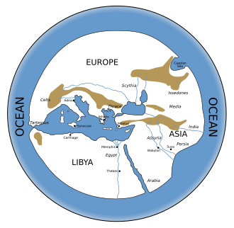 Reconstruction of Hecataeus' map of the World, created during ancient Greek times
