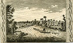 The Great North Road near High gate on the approach to London before turnpiking. The highway was deeply rutted and spread onto adjoining land.