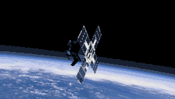 Rendering of the deployment of a solar sail, the solar sail of the Advanced Composite Solar Sail System (ACS3)