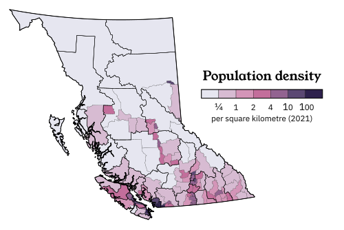 Population density map of British Columbia