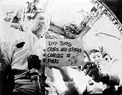 Apollo 7 slow-scan TV, transmitted by the RCA command module TV camera