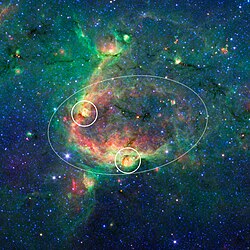A NASA/JPL image from the Zooniverse's The Milky Way Project showing a hierarchical bubble structure