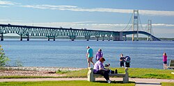 The bridge from Michilimackinac State Park, Mackinaw City