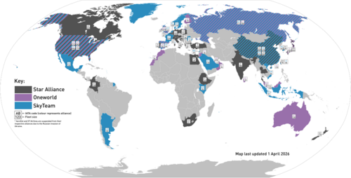 The 3 major airline alliances and the current fleet size of their home carriers (excluding subsidiaries, cargo and connecting partners) as of September 2024 Star Alliance SkyTeam Oneworld