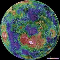 Topographic radar image view of Venus, with Ishtar Terra near center
