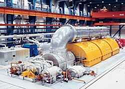 A turbo generator transforms the energy of pressurized steam into electrical energy.