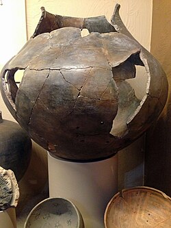 Artifact in the visitors' center at Tuzigoot National Monument. Sparkes obtained funding for people who were unable to do manual labor to prepare and assemble artifacts.