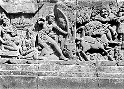 Bas relief in Prambanan depicting a scene taken from Ramayana. The translation of Indian epic into Javanese Kakawin Ramayana took place during Mataram kingdom.
