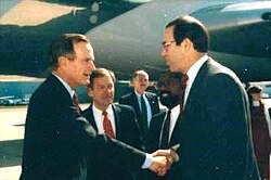 Taft greets President George H. W. Bush, 1990