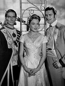 X Brands, Frances Bergen, and Jock Mahoney in Yancy Derringer (1959)