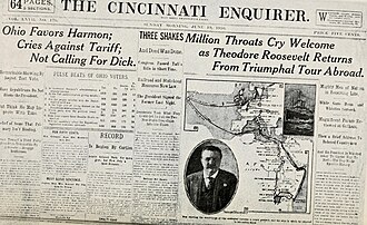 The Enquirer front page, June 19, 1910. A headline beginning with "Three shakes" is typical of the Enquirer's style during this period.