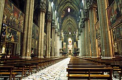 Interior of the Milan Cathedral, the city's most popular tourist destination.[203]