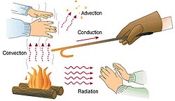 The four fundamental modes of heat transfer illustrated with a campfire