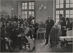A wood-engraved reproduction of Brouillet's painting by Henri Dochy (1851–1915)[9]