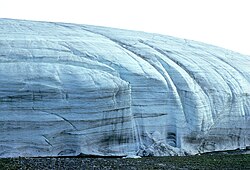 Webber Glacier on Grant Land is an advancing polar glacier