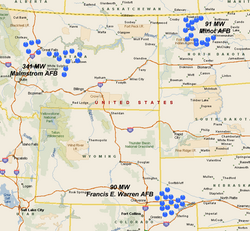 US ground-based nuclear weapons (all LGM-30 Minuteman missiles) are deployed in three areas, spanning five states. These locations were chosen to be far away from the coasts, to maximize warning of an incoming attack from submarines; far away from populated areas, since the silos would likely be targeted in a nuclear war; and relatively close to the Soviet Union via the polar route.[95][96][97]