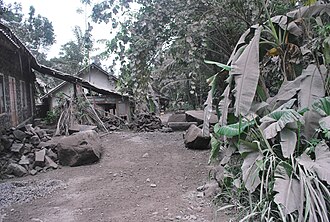 A village near Mount Merapi covered in ash from the volcanic eruption.