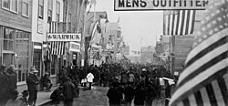 Nome, Alaska, in 1900: The Dexter Saloon at left was owned by Wyatt Earp and his partner Charles E. Hoxie. It was the city's first two-story wooden building and its largest and most luxurious saloon