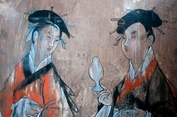 Detail of an Eastern Han mural showing two women wearing Hanfu robes, from Dahuting, Zhengzhou, Henan province