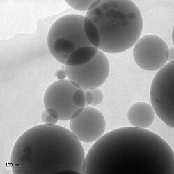 Silica fume particles viewed in a transmission electron microscope