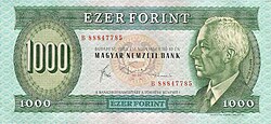 Béla Bartók's portrait on 1000 Hungarian forint banknote (printed between 1983 and 1992; no longer in circulation)
